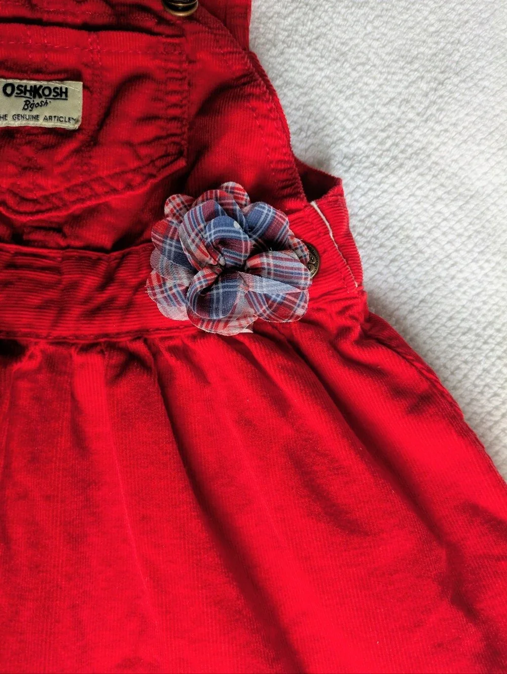OshKosh B'gosh Red Corduroy Tulle Skirtall w/Plaid Flower Size 18Months